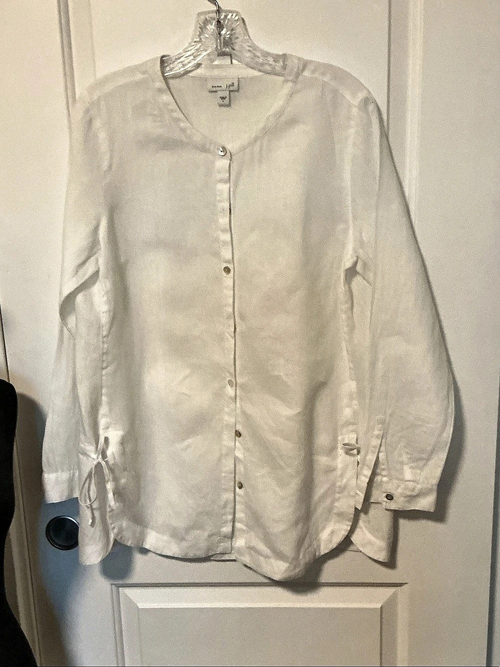J.Jill Love Linen White Button Down Boho Coastal Chic Long Sleeve Shirt Small